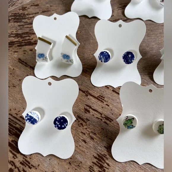 Handmade Broken China Earrings Fancy Aqua Blue Green Small Circle Beach Vintage - Picture 8 of 10